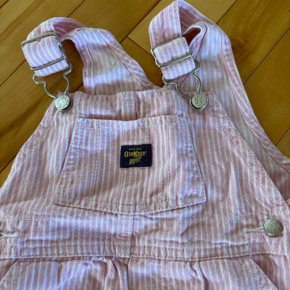 OshKosh B'gosh Light Pink Striped Overalls Vintage? Toddler Size 24 months